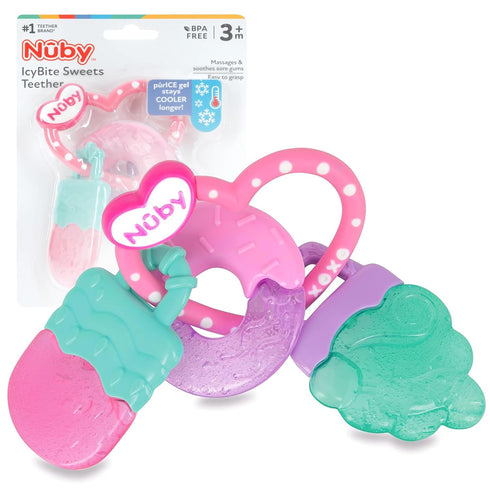 Nuby IcyBite Popsicle, Donut and Ice Cream Teether Ring, 3+ Months