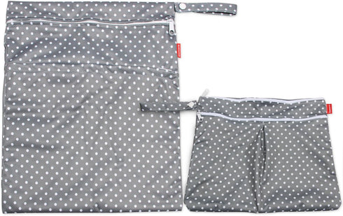 Damero 2pcs Wet and Dry Bag, Travel Bag with Handle for Cloth Diaper, Pumping Parts, Clothes, Gray Dots