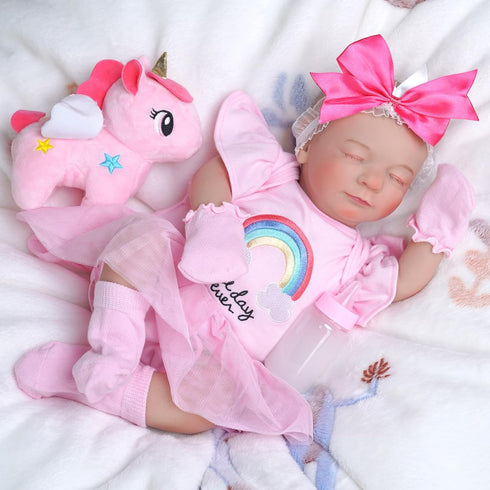 BABESIDE 13 Pcs Reborn Baby Doll Clothes with Bassinet for 17-22 Inch Dolls, Pink Outfit Accessories