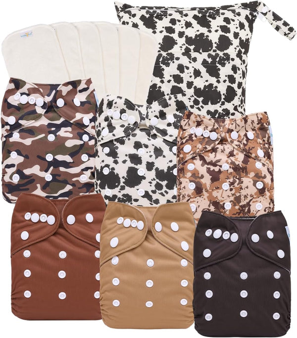 babygoal Reusable Cloth Diapers 6 Pack with 6pcs Rayon from Bamboo Inserts