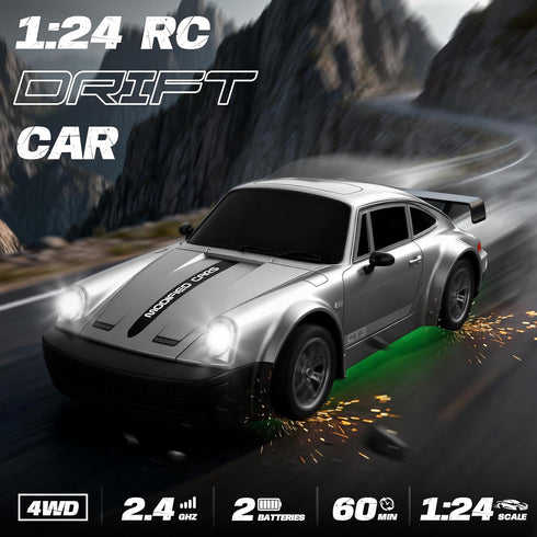 1:24 4WD 20KM/H 2 RC Drift Car Scale, Remote Control Car with LED Lights High Speed, Dual-Mode Racing & Drifting Toy
