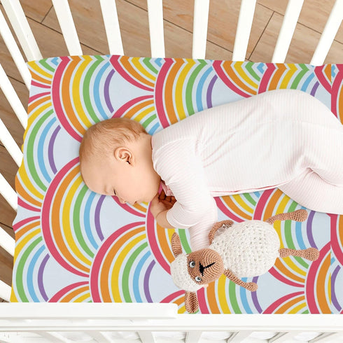 KICPOAY 39 27 Fitted Crib Sheets Colorful Rainbow Stretchy Portable Playard Sheets for Baby Toddler, Breathable Soft