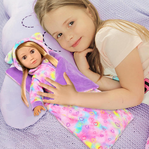 18" Set 18 Inch American Doll Clothes and Sleep Bag Accessories,Sleepover Outfit Fits Dolls Include Rainbow