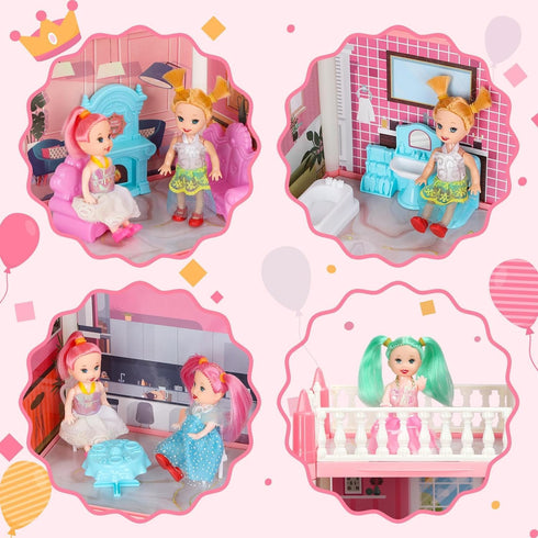 GirlDiary 4-Story 11 4 Set 3 4 5 6 7 8+ Doll House, Dream Dollhouse for Girls Pretend-Play DIY Dollhouse Kit - Rooms