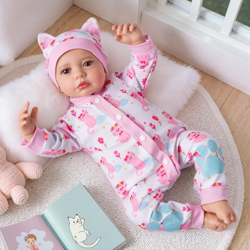 2 17-22 Inch Set BABESIDE Pcs Reborn Babys Doll Clothes for Baby Dolls, Pink Cat Pattern Reborn Baby Dolls Accessories