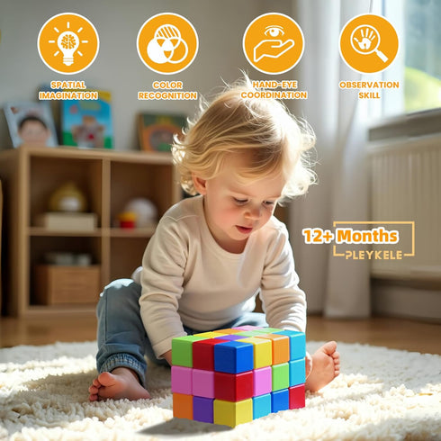 8 1.65 Inch 1 2 3 (16PCS) Large Magnetic Building Blocks in Colors, Magnet Cubes for Sensory Education, STEM Learning