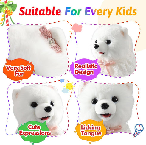 Marsjoy Samoyed Walking Barking Dog for Kids Interactive Musical Puppy Robot Repeats What You Say, Realistic Licking