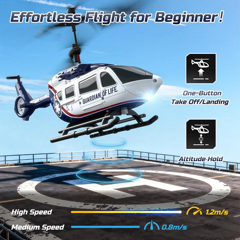 8-12 DEERC RC Helicopter,Rescue Remote Control Helicopter for Kids & Adults,Toys Helicopter with Altitude Hold, One Key