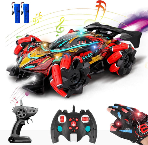 GoolRC RC Stunt Car, Gesture Sensing 2.4GHz 4WD Remote Control Car with Lights, Music & Spray, 2 Batteries (Red)