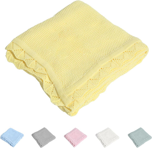 100% Cotton Baby Blanket Knit Soft Warm Lace Toddler Newborn Nursery Blanket,