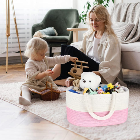 ABenkle Diaper Caddy Organizer, Boho Rustic Cotton Rope Nursery Baby Basket, Changing Table Organizer for Baby Diaper