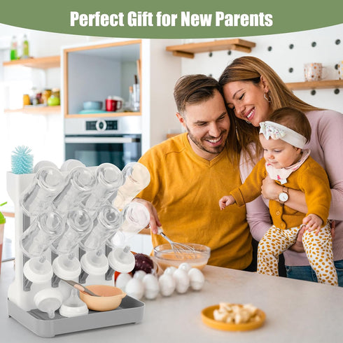 Flysich Countertop, 12 Baby Bottle Drying Rack, Space Saving Baby Bottle Organizer for Vertical Bottle Dryer Holder