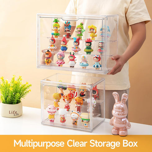 2 Pack 3 (2, Acrylic Display Cases for Collectibles, Clear Display Case for Figures, Tier Display Shelf Boxes Miniature
