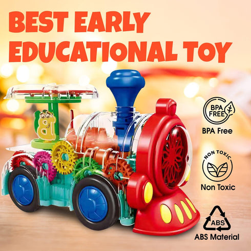 Transparent Train Toy - Interactive Electric Music Train with LED Light for Tummy Time Crawling Baby Toys