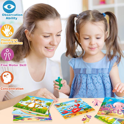 Puzzles for Kids Ages 4-6, 10 Pack of 20 Piece Wooden Jigsaw Puzzles for Toddlers, Educational Toys