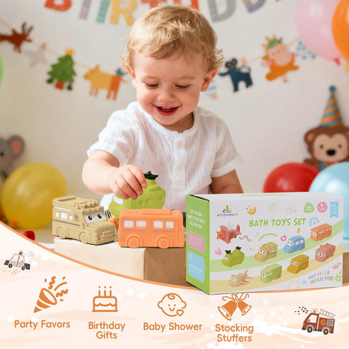 9 Pack 6-12 1-3, 1-3 Baby Bath Toys Cars Floating Bath Toys Mold Free, for Infants & Kids Ages No Hole Bathtub Toys