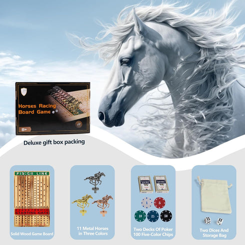 11 2 Sets Dice,2 100 Horse Racing Board Game Thickened Solid Wood Finish Line Horse Race Game with Metal Horses