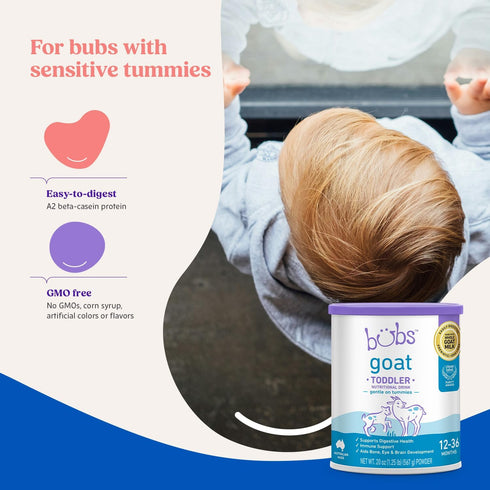 12-36 20 oz Bubs Goat Toddler Nutritional Drink, Non-GMO Whole Goat Milk-Based Gentle Formula, for Kids Months