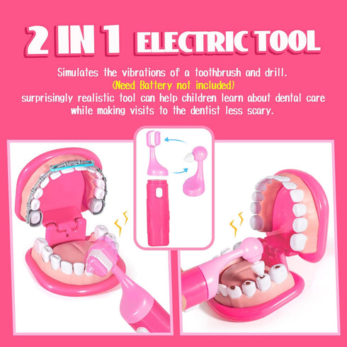 3-5 4 ULOVEME Pink Doctor Kit for Toddlers with Costume - Dentist Kit for Kids with Teeth Model /Removable Teeth