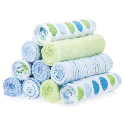 Spasilk Washcloth Wipes Set, Pack of 10, Soft Terry Washcloths for Newborn Boys and Girls, Blue Dots