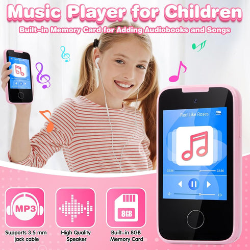 Kids Cell Phone Toys for 3-6 Year Olds Girls, Touchscreen with Dual Camera, MP3 Player, Games, Learning Toy Gifts