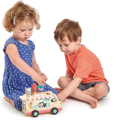 18m+ Tender Leaf Toys - Penguins Gelato Van - Food Truck Style Pretend Food Play Ice Cream Wooden Vehicle - Encourage
