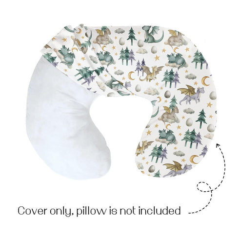 HawSkgFub Watercolor Cute Dragon Fairy Tale Nursing Pillow Cover for Baby Boys, Cloud Moon Star Dragons Egg