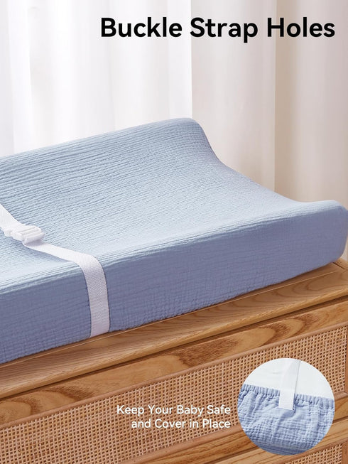 2 Pack(Grey&Blue) TILLYOU Muslin Changing Pad Cover for Baby Girls Boys, Soft and Breathable Cotton Diaper Changing