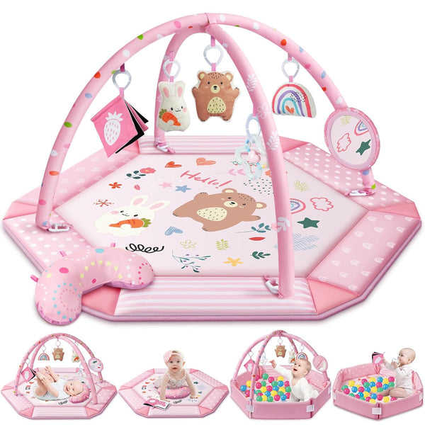 Baby Gym Play Mat, 8-in-1 Tummy Time Mat & Ball Pit with