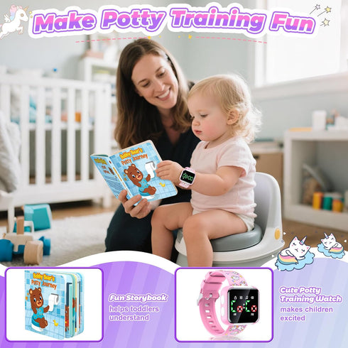 Etuwoe 1 2 3 4 5 Potty Training Watch and Board Book for Toddler Girls: Adjustable Volume Potty Watches for Kids Water