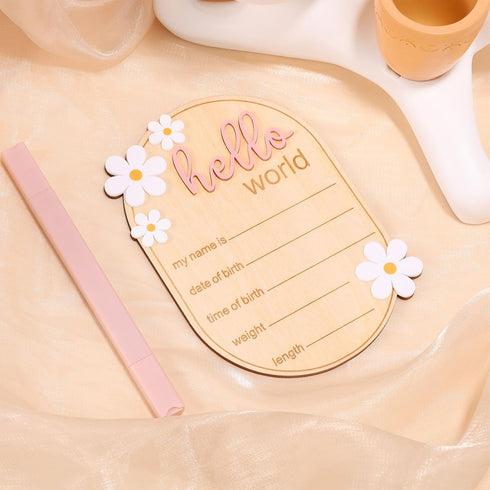 Gosknor Baby Announcement Sign, Wooden Hello World Newborn Welcome Sign Personalized Birth Announcement Board for Baby