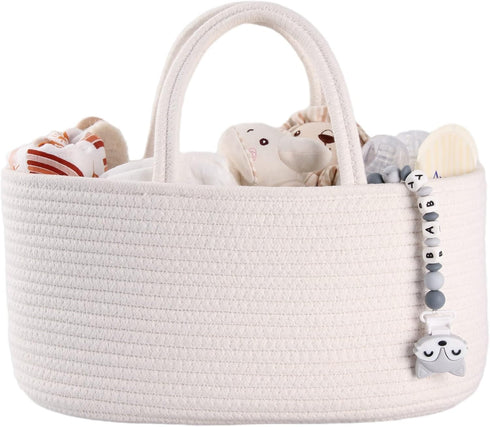 Baby Diaper Caddy Organizer - Cotton Rope Nursery Storage Bin for Changing Table, Portable Tote Bag for Newborn