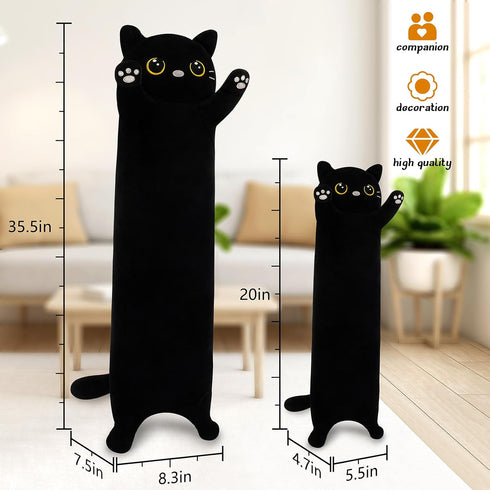 Animal-35.5 Large Cat Stuffed Black Cat Plush,Cute Plushies Long Animal Body Pillows,Kawaii Big Plush Toys Animals