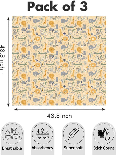 CoolaPeach Girls,3 Pack 43.3X 43.3 inches,Newborn Muslin Swaddle Blankets for Baby Boys and Breathable Soft Receiving