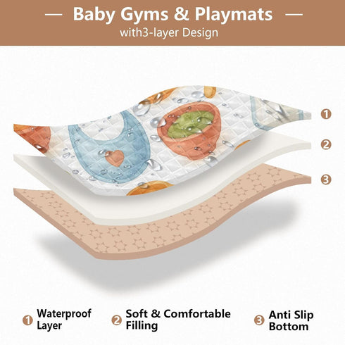 Caihoyu 50'' 50'' Baby Food Items Pattern - Watercolor Style Cute Foldable Baby Activity Play Mat for Indoor Outdoor