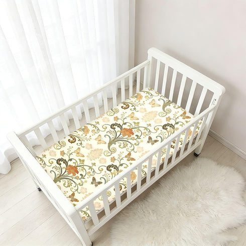 miaozhen 1 Pack 52x28 Cotton Baby Crib Sheets Ultra Soft Spring Retro Flower Butterflies Toddler Cirb Bedding Cover