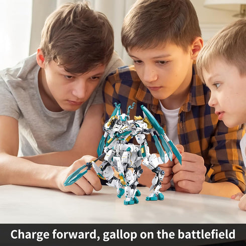 White Horse Dragon Samurai Mech Robot Model 2 in 1 Building Blocks Toy Set for Age 8+ Children Adults 731 Pieces