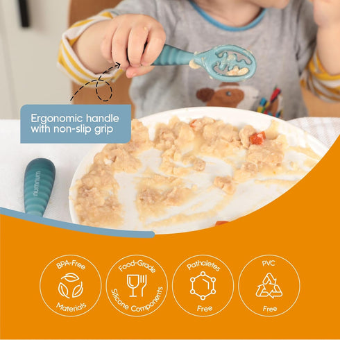 NumNum Baby Spoons Set, Pre-Spoon GOOtensils for Kids 12+ Months, Self Feeding Silicone Toddler Food Utensils