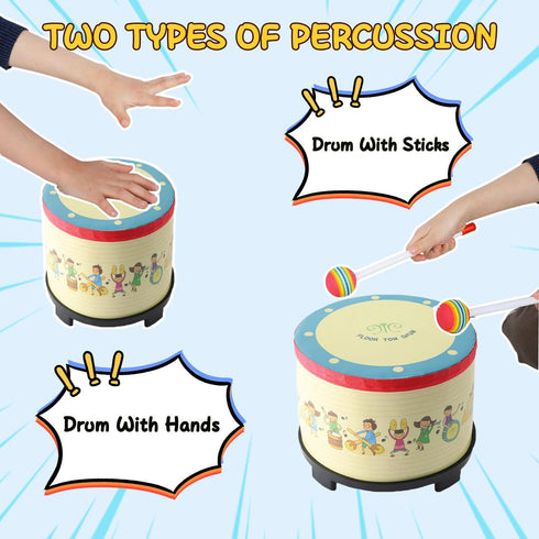 Floor Tom Drum 10 Inch, Colorful Percussion Instrument with 2 Mallets for Child Special Gift.