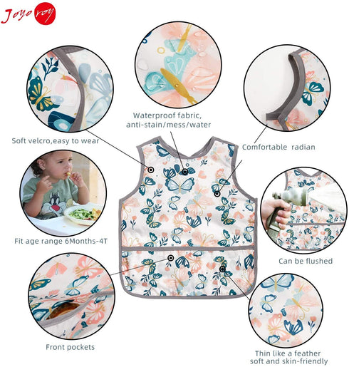 1-3 Joyo roy Mess Proof Baby Bibs for Eating Waterproof Toddler Bibs Years Soft Machine Washable Sleeveless Baby Smock
