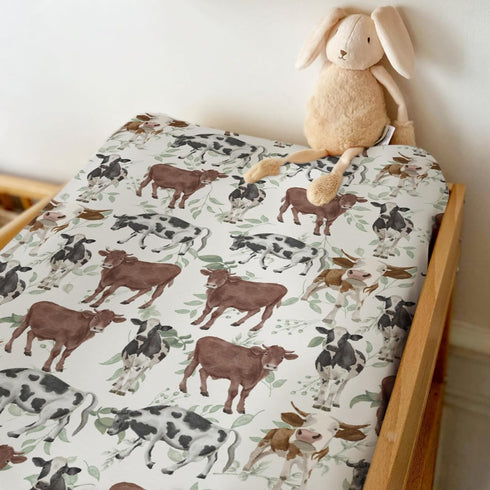 ZoUbqchY 32''16'' Watercolor Cows Green Leaves Baby Changing Pad Covers for Boys Girls Cow Yak Cattle Farm Animal
