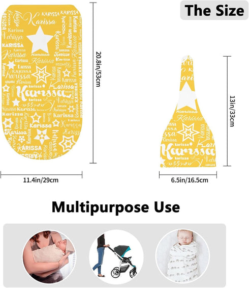 YallLocoMo Sets Custom Newborn Swaddle Blankets Hat Yellow Star Name Text Soft Baby Receiving Blanket Swaddle Sack