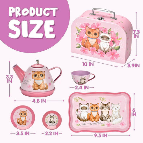 Set 3-6 Set, Lajeje Cat Tea Party for Toddlers & Little Girls Ages Pretend Play Toy & Birthday Gift, Includes Kitten