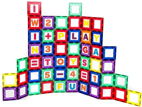 Playmags Magnetic Tile Building Set - 80-Pc. Kit with 40 Clear Color Magnet Tiles & 40 Letters