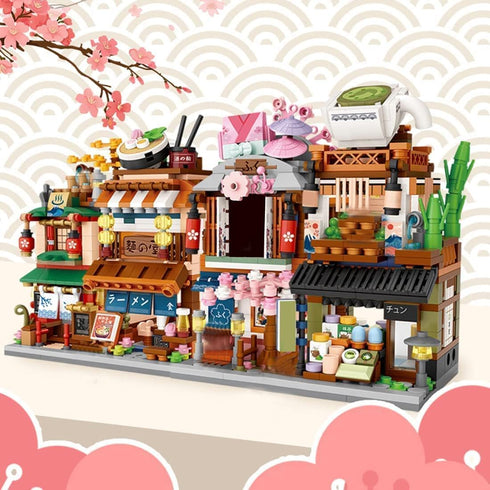 Japanese Street View Kimono Shop Building Kits, 418 PCS Modular House Mini DIY Model Set for Adults