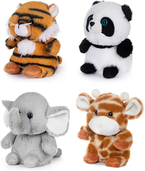 My OLi 5" Forest Animal Plush Set - Bundle of Panda, Elephant, Giraffe & Tiger for Kids & Babies (Pack of 4)