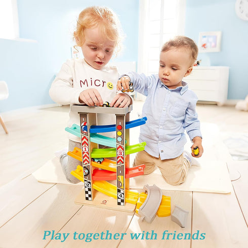 1-4 2 6 TOP BRIGHT Wooden Car Ramp Race Track Toy for Toddlers Years, Montessori Educational Learning Toy for Year Old