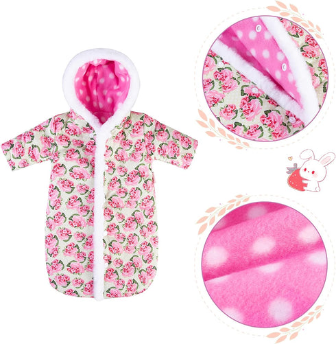 18" Doll Jumpsuit Sleeping Bag Handmade Doll Clothes Hooded Romper Pink Rose Winter Hoodie Doll Accessory Soft Thick