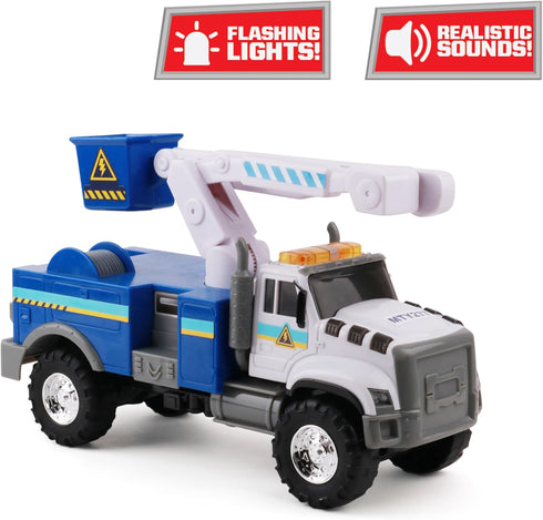 12" 3+ Mighty Fleet Rescue Force Tough Cab Cherry Picker Toy Truck - Realistic Lights & Sounds, Movable Cherry Picker