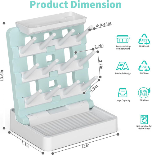 Countertop-Holds 12 Baby Bottle Drying Rack, Vertical Standing Bottle Dryer Rack Holder-Space Saving Baby Bottle Drying